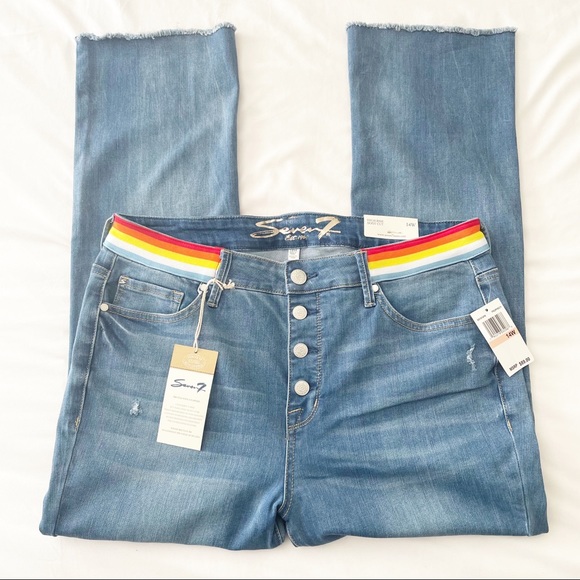Seven7 Denim - Seven7 Striped-Waist Boot Crop Jeans - Size 14 W